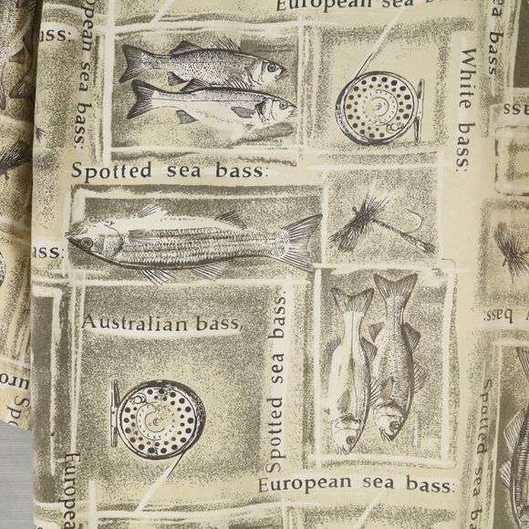 Columbia Shirt Mens Medium Beige Yellow Cotton Novelty Fishing Gorpcore Vintage - Picture 9 of 10